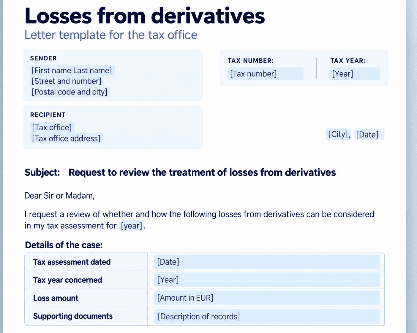 Sample tax-office letter with sender, recipient, tax year and structured form fields
