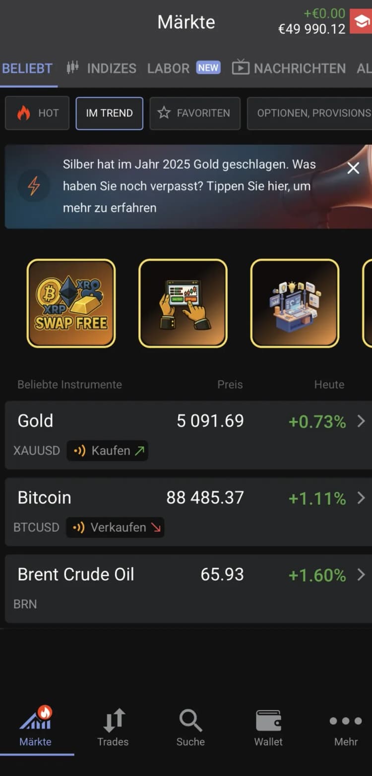 Demo-Modus in der Trading-App